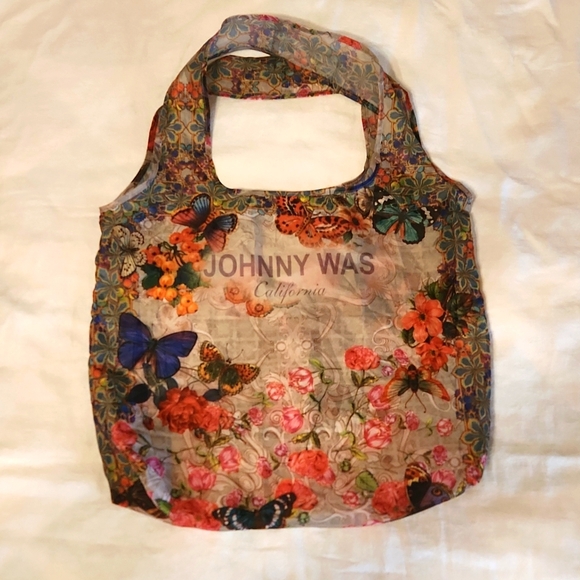 Johnny Was Handbags - Johnny Was nylon packable, reusable totebag. FLORAL & BUTTERFLY PRINT.
